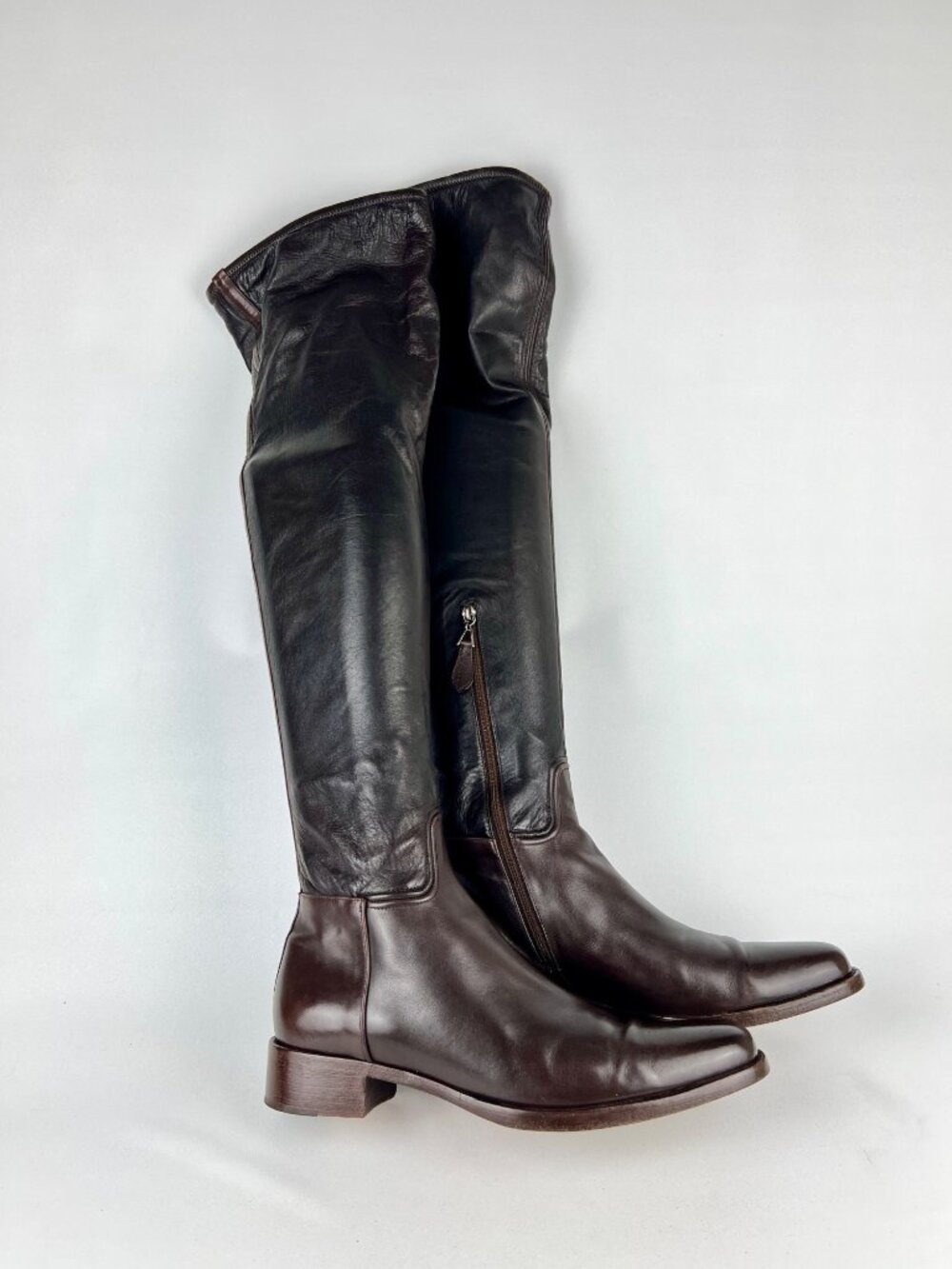Alaia Womens Brown Leather Over the Knee Boots Low Heel Italy size EU 40 US 10